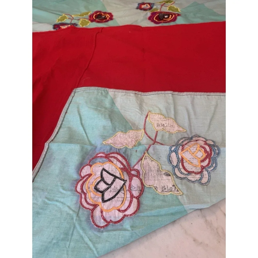 Handmade Indian Applique Cotton Bedspread 84x94 2 Pillowcases Floral Boho